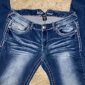 Ariya Jeans Dark Blue jeans distressed and embellished denim straight leg